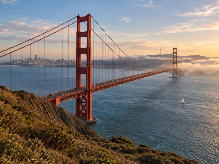 Golden Gate Bridge above coastal mist in San Francisco